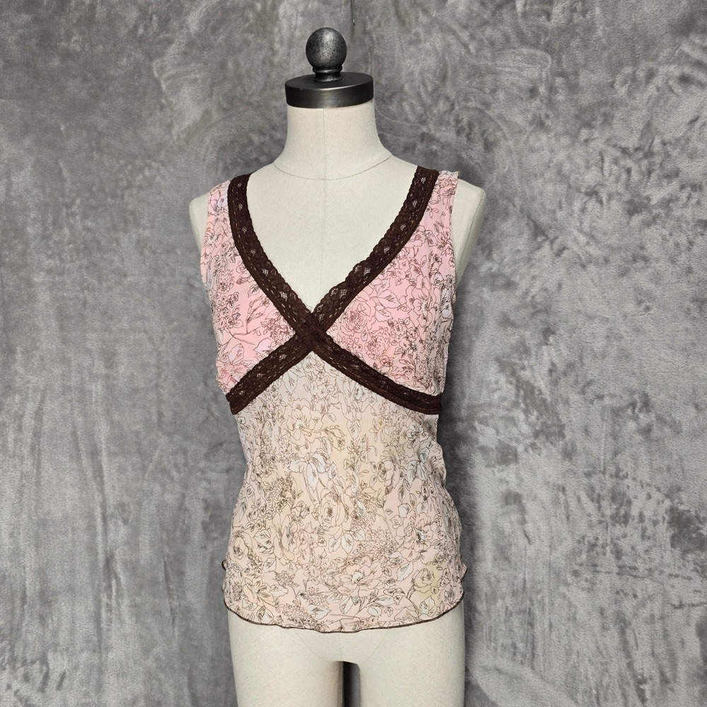 Y2K‎ Charlotte Russe Babydoll Top Women L Floral Lace Trim Sheer Coquette Fairy